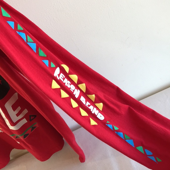 Reason brand Sz Medium Tee red cotton long sleeves Power to the People graphics - Picture 5 of 10